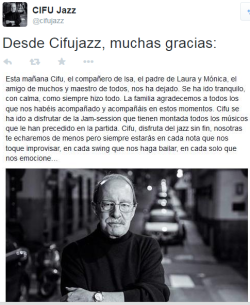 servesabier:  se va uno de los grandes. Un gurú del Jazz en Radio 3 y en Españagracias por todo lo que nos has enseñado Cifu  Día triste&hellip;