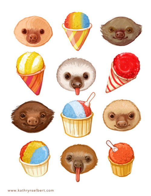 theslowasssloth:  (via Fine Art Print Sloths and Snow cones by kathrynselbert on Etsy) 