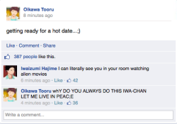 ricebrandy:  oikawa’s facebook is a disaster