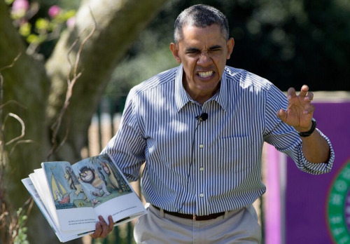 President Obama read “Where the Wild Things Are” to kids today. He got into it. t