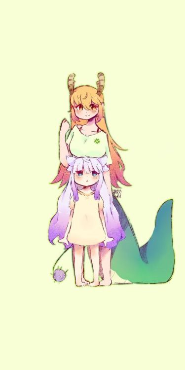 Kanna Kamui and Tohru, Kobayashi-san Chi no Maid Dragon, anime girls, minimal, 1080x2160 wallpaper @