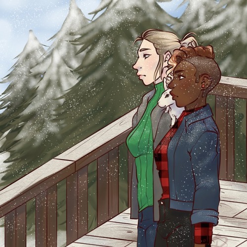 burntsugarandhalfof-finland:just plain old snow[image description: a drawing of Aubrey and Dani, sta