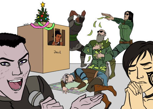 jilljoycearts: Happy Holidays Vynblr &lt;З Have this festive monopoly meme redraw :D 