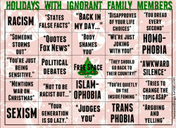 feministbingo:  It’s Christmas Eve, and I’m sure a lot of you will be seeing family this week, so here’s a bingo card to help you get past it. 
