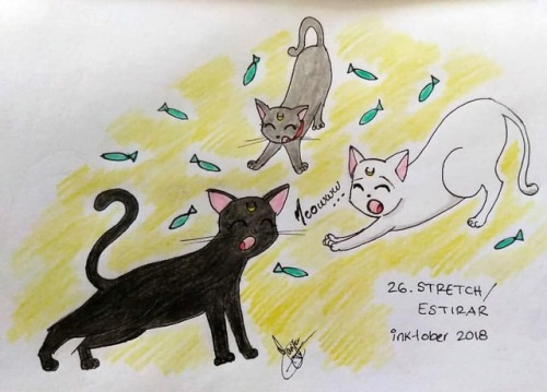 Inktober Day 26: Stretch / Estirar Gatos lunares estirándose  No me inspiró mucho esta