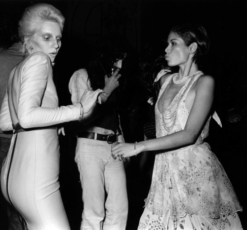 elizabitchtaylor:  Angie Bowie and Bianca Jagger at the “Ziggy Stardust Retirement Party”, 1973 