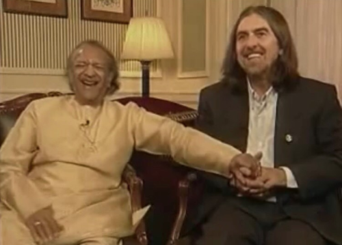 Ravi Shankar and George Harrison (in a screenshot from a 1997 interview). Q: “Westerners have 