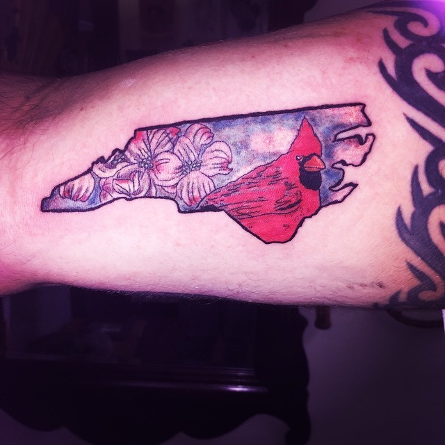 Tattoo uploaded by Andrew  North Carolina tribute piece incorporating the  state motto state tree and elements of the state flag By Ryan Mistretta  at Phoenix Tattoo Raleigh NC  Tattoodo