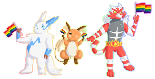 Shiny Gay BoysSome more gay pride! Friends Raichu, Incineroar and Zangoose went to Pride togeth