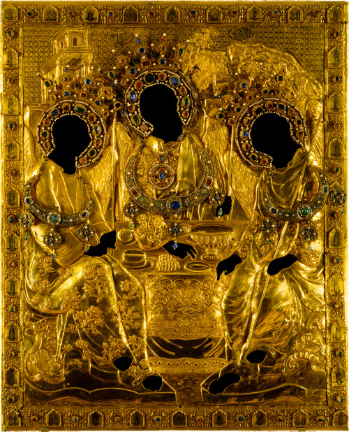 stardustdiamondrust:Oklad ( precious metal icon cover ) of the trinity Icon by Andrei Rublev.Moscow,