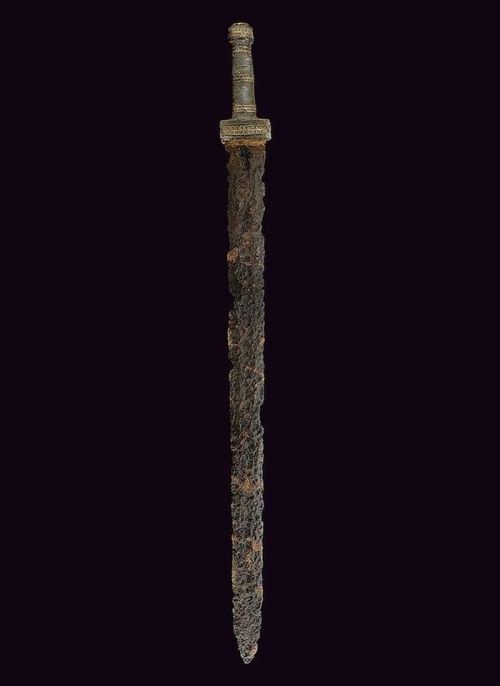 art-of-swords:Merovingian SwordDated: 5th century A.D.Provenance: Central EuropeMeasurements: overal