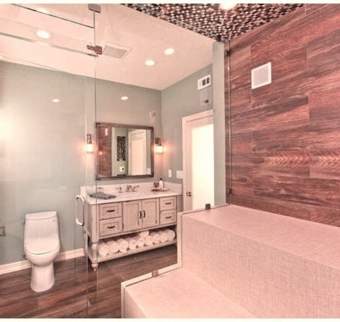Bathroom Sauna San DiegoInspiration For A Mid-sized Rustic Brown Tile And Porcelain Tile Porcelain Tile