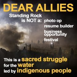 baapi-makwa:  via Sacred Stone Camp     Dear allies: we have asked this before, and we will ask it again. Please do not set up crowdfunding pages to simply bring yourself to Standing Rock if you are not coordinating with indigenous people on the ground.