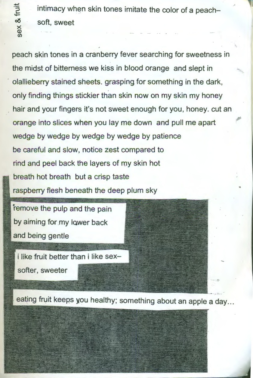 jmm81:new writing of mine in dark blue collected’s new zine “sex &amp; fruit”