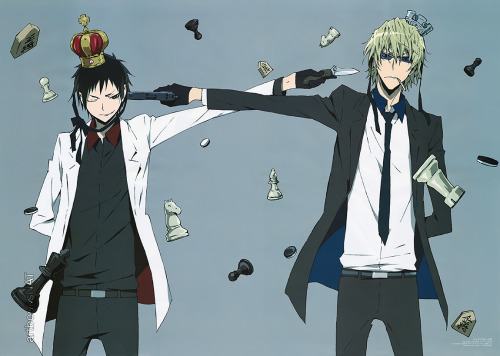 artbooksnat:Durarara!!×2 Shō (デュラララ!!×2 承)Izaya Orihara and Shizuo Heiwajima locked in battle for th