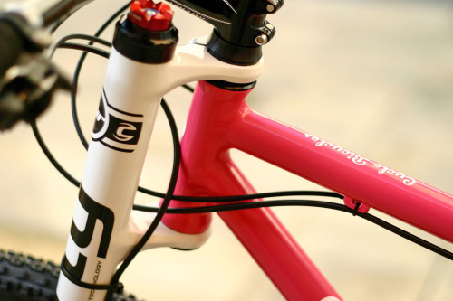 cyclobicycles: A Lefty fork on a steel frame.By using an integrated headset with thin top cap we got