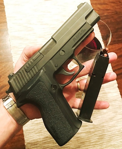 556sbr:This fucking workhorse is money…Sig Sauer P226, 9mm with Hornady Critical Defense ammo.  Almo