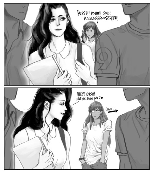 yvonnism:A little continuation of this. Korra is still a little confused and in denial, so Asami needs to give her a kiss to make the last bit of her hetero go away.   =// u//= <3 <3 <3