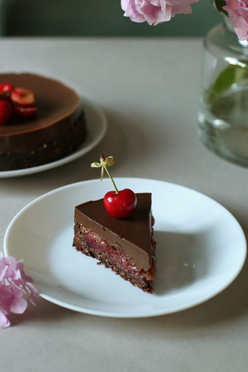 Vegan Dark Chocolate Cherry Tart | Culinary Postcards 