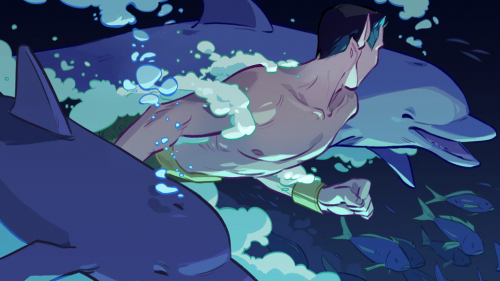 bananasandguavas:i wanted an excuse to draw dolphins so i ended up drawing namor..