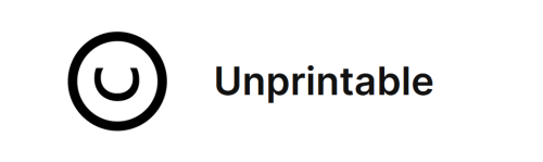 Logo: A copyright symbol that has been rotated 90 degrees counter-clockwise so that the letter C becomes a letter U. It resembles a smile.
Title: Unprintable