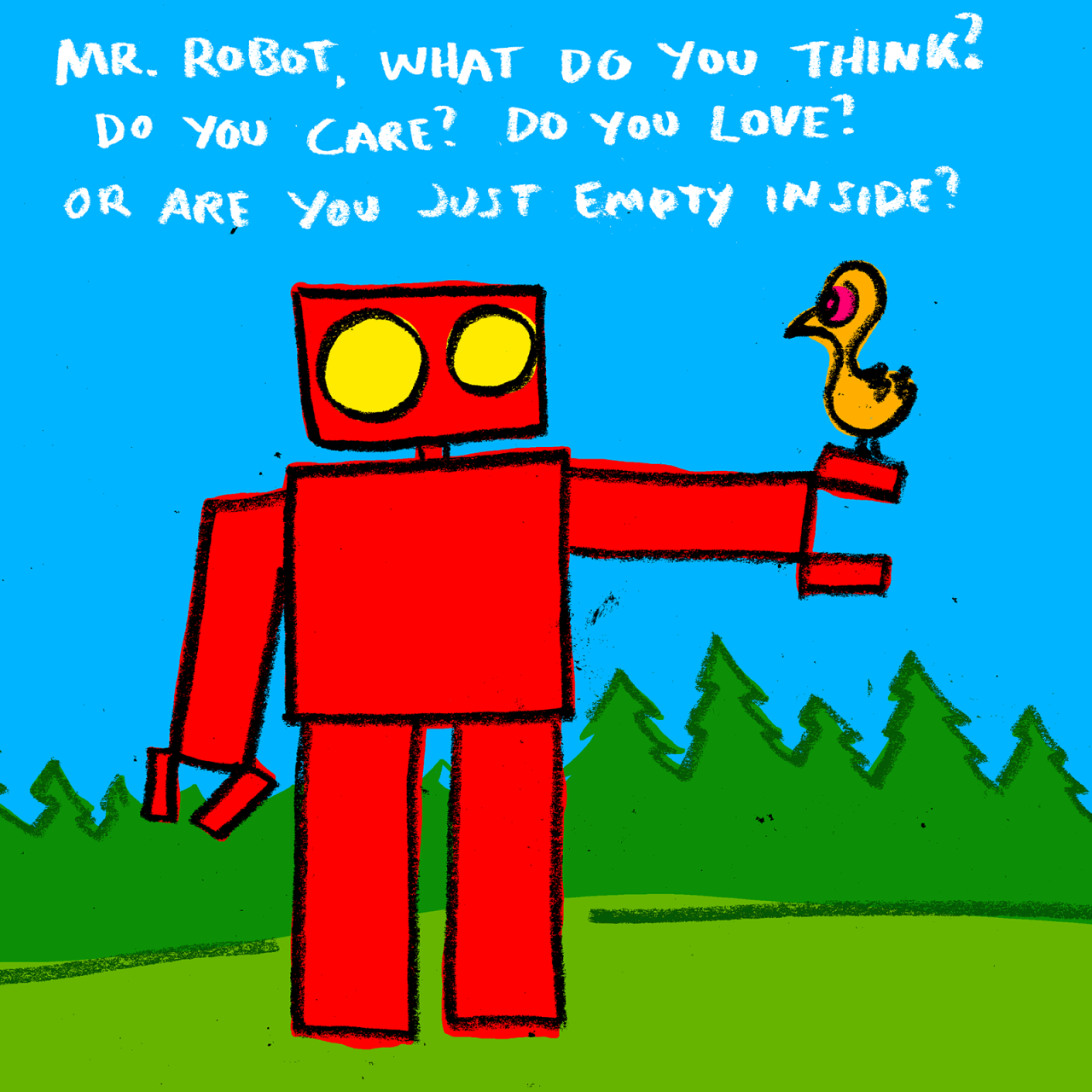 explodingdog:  a bird talks to a robot 