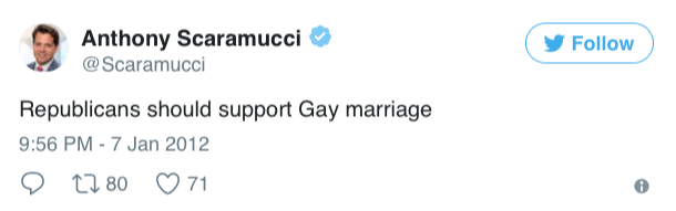 micdotcom:  According to Anthony Scaramucci’s Twitter, he believes in climate change