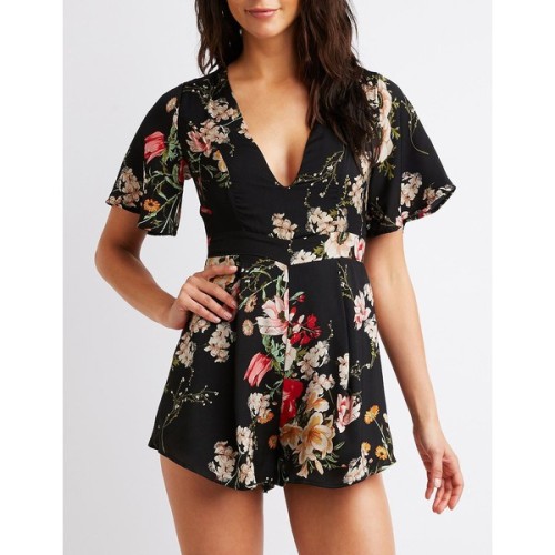 Charlotte Russe Floral Kimono Sleeve Romper ❤ liked on Polyvore (see more floral rompers)