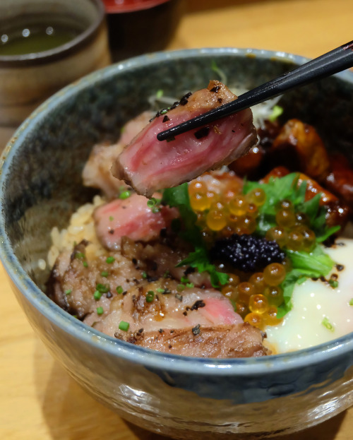 Fat Cow’s Miyazaki A4 Wagyu Premium Donburi- A large bowl of well-seasoned beef fat 