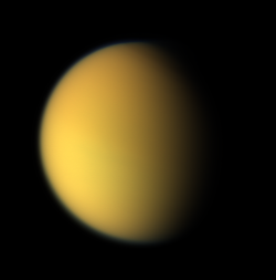 humanoidhistory: Titan, moon of Saturn, observed by the Cassini space probe on April 16, 2005.  (NASA) 
