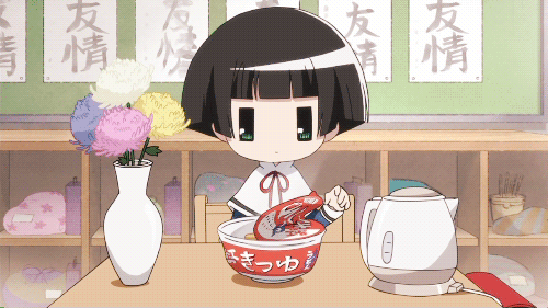 r0llcake:  Kohina eating cup noodles in class (￣▽￣   ) 
