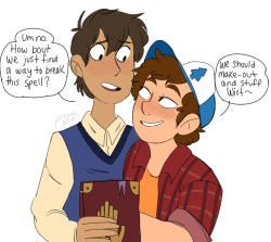 frostios:  What??? I actually draw Pinescone???This is based off a little idea I have of Dipper getting put under a love spell from angering a witch and Wirt has to try his best to find a way to break the spell while trying not to succumb to Dipper’s