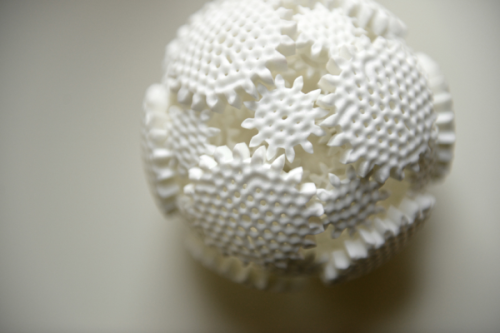 noanywhere: 3D printed spherical interlocking system of 64 individual gears Video here: 