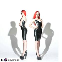 catalystlatex:#Repost @nevamoria with @repostapp ・・・ • Double Trouble • Photo(s) by @simonsphotography  Wearing @catalystlatex  #redhair #tattoos #classylatex #latexdress #heels #latex #latexfashion #catalystlatex