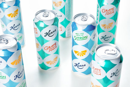 Designed by All Tomorrow’s, spiked grape and citrus soda is packaged in tall aluminum cans and decke