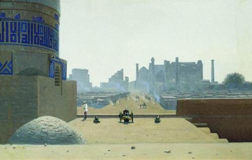 artist-vereshchagin: Main Street in Samarkand, from the height of the citadel in the early morning, 