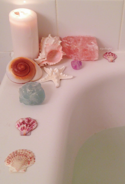 floralwaterwitch: Such a lovely mermaid bath with lavender essential oil, crystals, candles and seas
