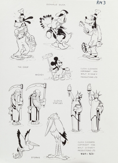talesfromweirdland:Production art from the 1937 Disney short, Clock Cleaners (mainly centering on Go