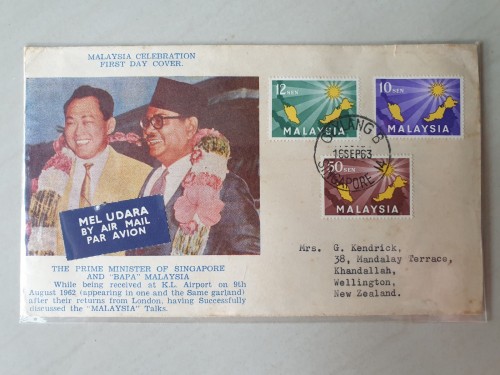 13 September 1963 Malaysia Celebration First Day Private Covers Featuring Lee Kuan Yew (& Tunku 