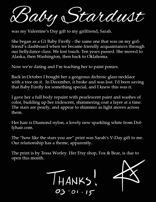 customsbynaamah:Here’s Baby Stardust and her (rather epic) story spanning over 10 years.Happy 