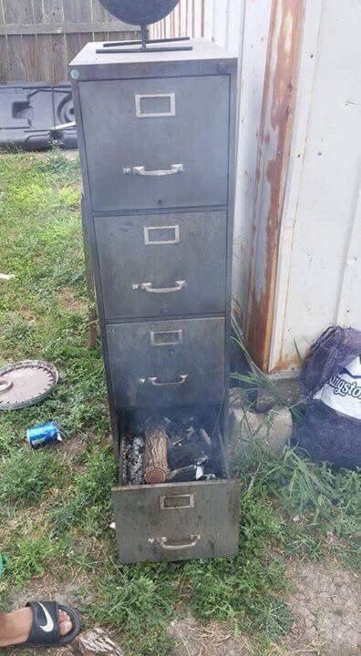 kingrico13:  crab-rangucci:  56blogsstillcrazy:  Black people have done it again     @justanothertauruswoman   A file cabinet smoker!