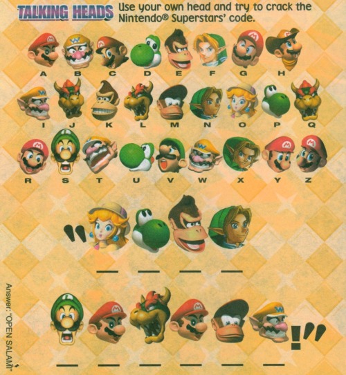 Activity section from a 2002 Burger King/Nintendo cross-promotion, featuring a puzzle with “OPEN SAL