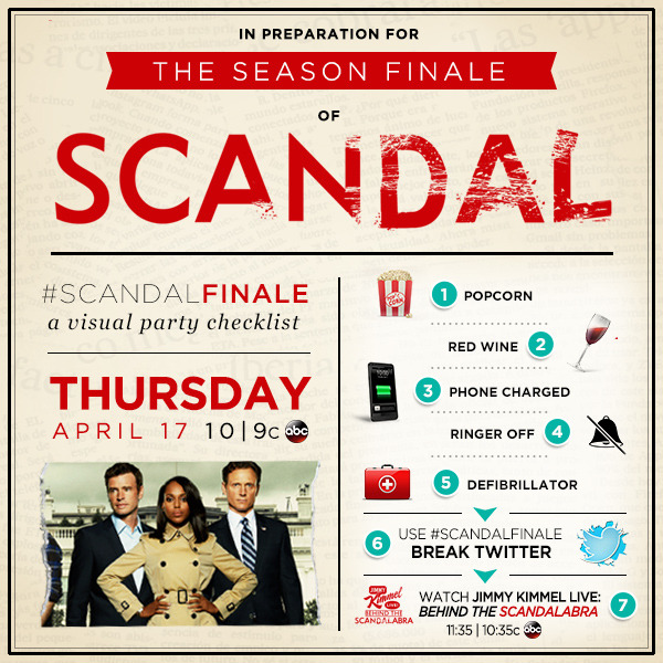 scandalabc:
“ Whether you’re hosting a #ScandalFinale party or watching alone b/c you can’t be disturbed, make sure you are ready with this checklist:
”