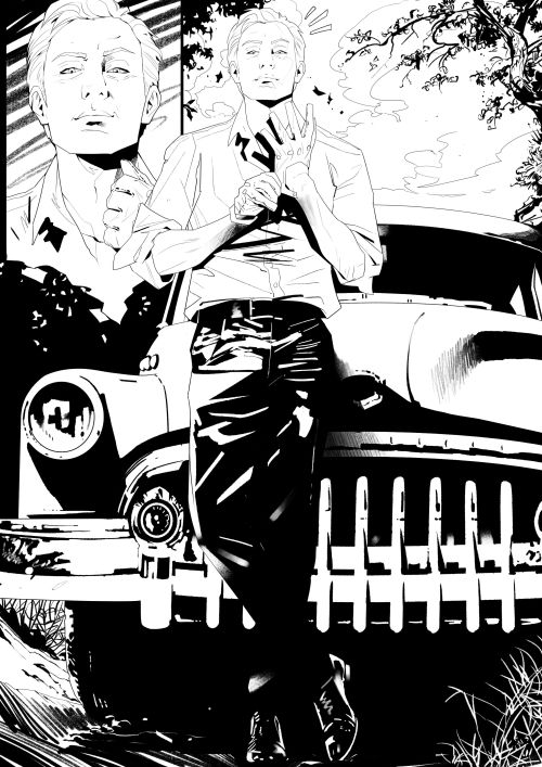 A Drawing Of CV!Edward With The Request To Have Him Casually Lean Against The Front Of His Trusty Buick,