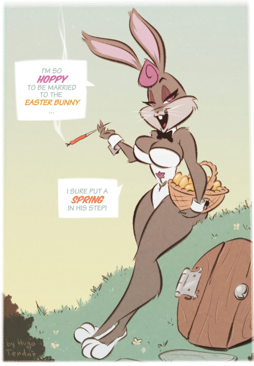   Rosebud Rabbit - Hoppy Easter Bunny - Cartoony Pinup Sketch Commission  Hoppy Easter, my fellow Easterners :)  It’s a commission for PJToon75 of his OC Rosebud. Joke is by him, corny and silly, just how I like em.If you want a commission like