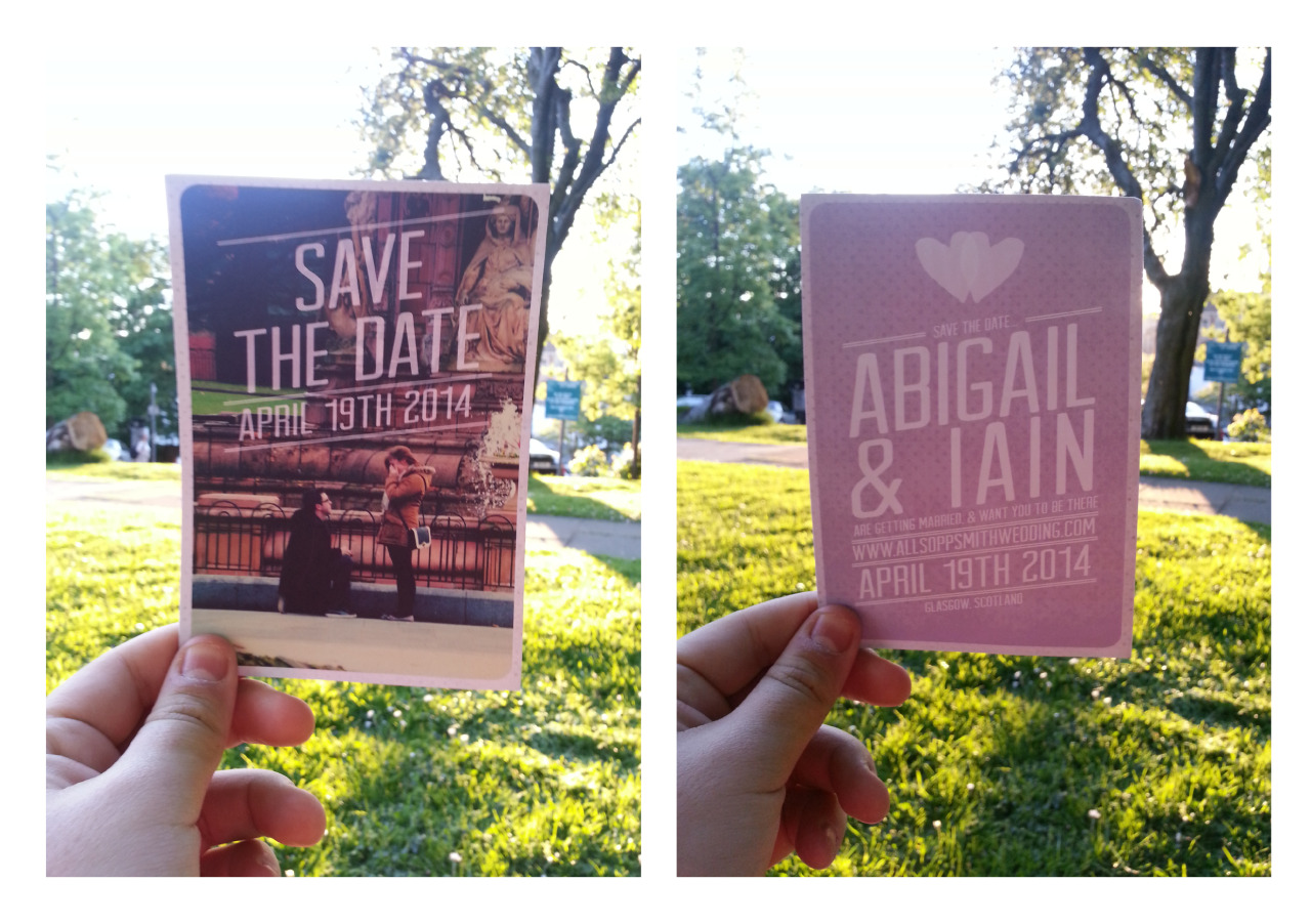 Wedding planning is stressful, but luckily I can take at least one bit of it into my own hands.
This is the Save The Date card which has gone out to our guests for the wedding. Wasn’t sure about using the engagement photo, but figured that not...