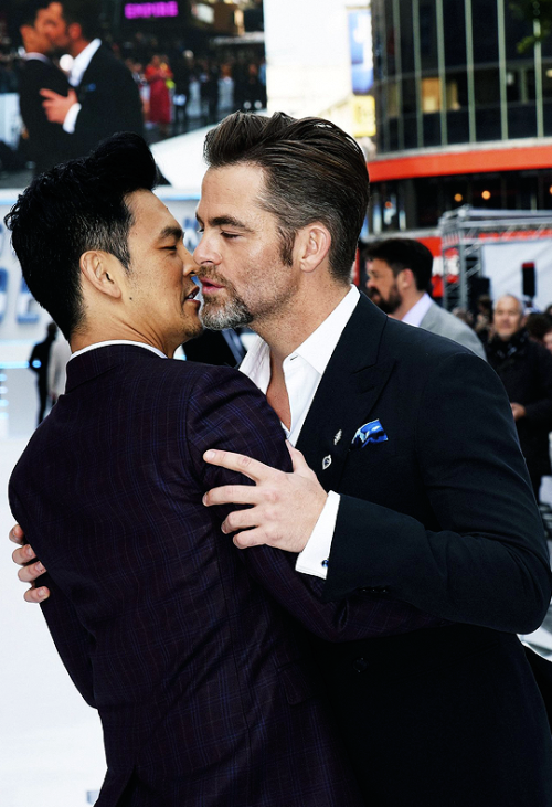 Chris Pine and John Cho attend the UK premiere of “Star Trek Beyond” on July 12, 2016 in