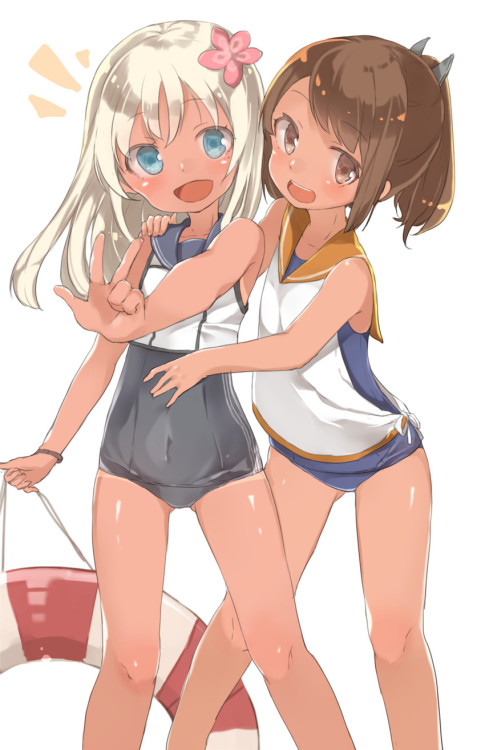 Sex i-401 and ro-500 (kantai collection) drawn pictures