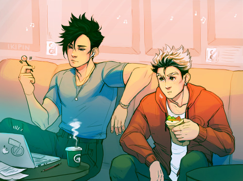 ikipin: Having a snack while studying at a coffee shop; college Bokuto can’t keep his crush in