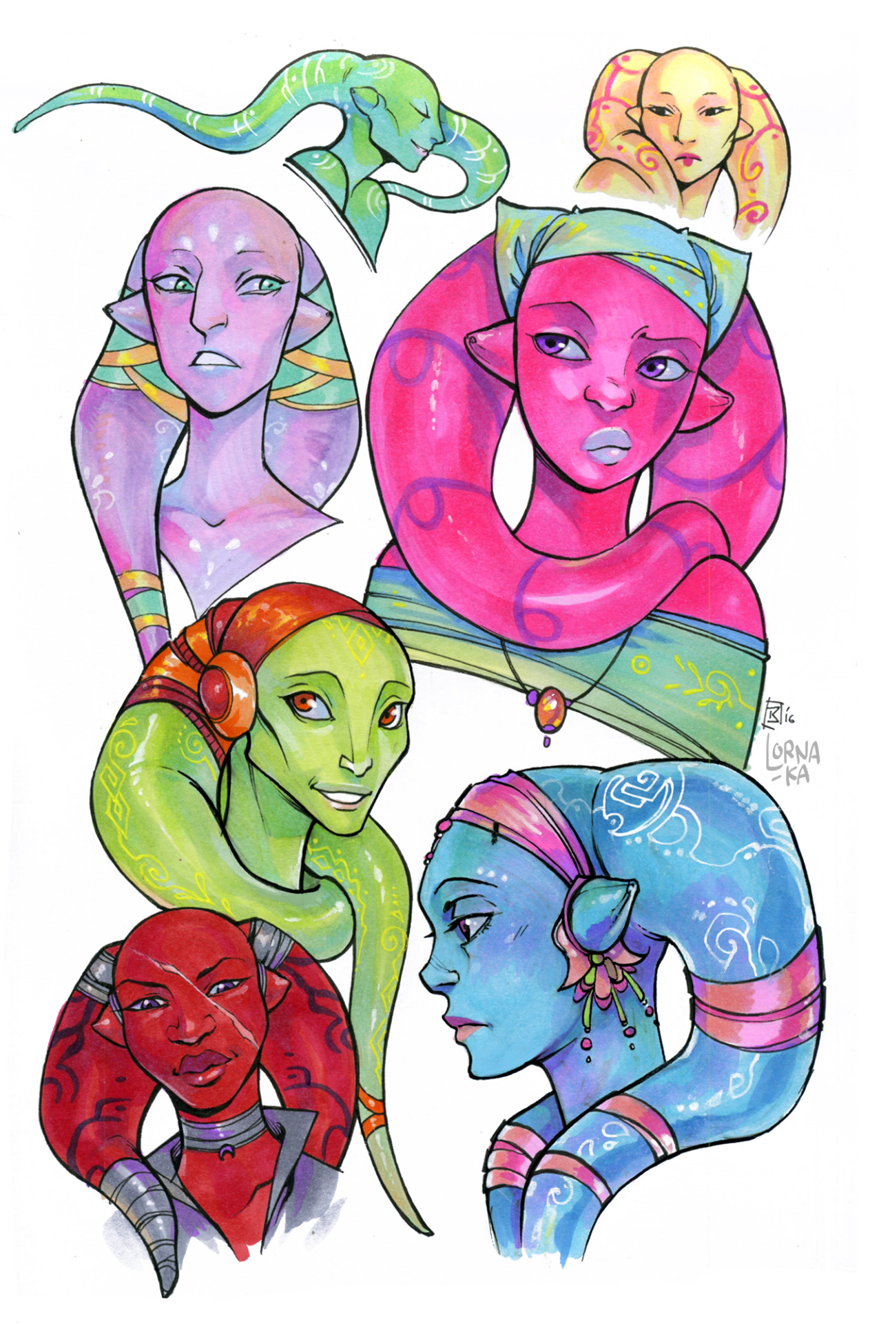 lorna-ka:  Random twi’lek girls. I’m obsessed with drawing lekku. 